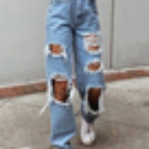 High Waisted Ripped Wide Leg Jeans